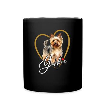 Yorkshire Terrier Puppy Yorkie in Heart Frame - Full Colour Mug - black - Front