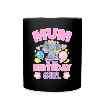 Mum Of the Birthday Girl Elephant Family Party - Tasse einfarbig - Schwarz - Vorne