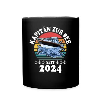 Boot Bootsführerschein 2024 Kapitän - Tasse einfarbig - Schwarz - Vorne