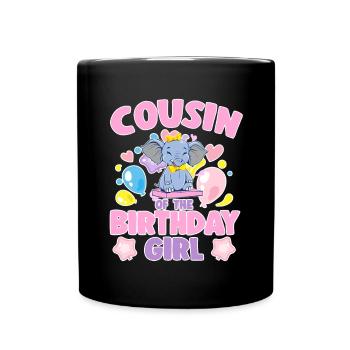 Cousin Of the Birthday Girl Elephant Family Party - Full Colour Mug - black - Front