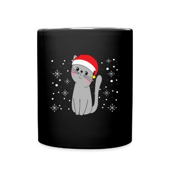 Chat avec chapeau de Noël chats amant idée cadeau - Mug uni - noir - Devant