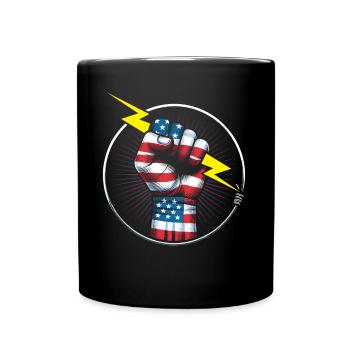 Electrician USA flag lineman electricity worker - Full Colour Mug - black - Front