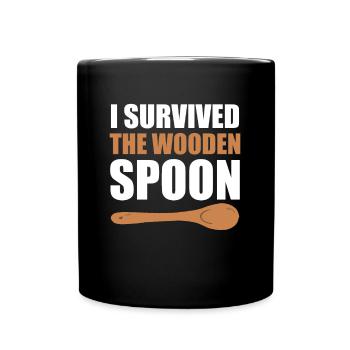 I Survived The Wooden Spoon Kindererziehung - Tasse einfarbig - Schwarz - Vorne