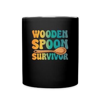 Wooden Spoon Survivor Vintage Parenting Gift - Full Colour Mug - black - Front