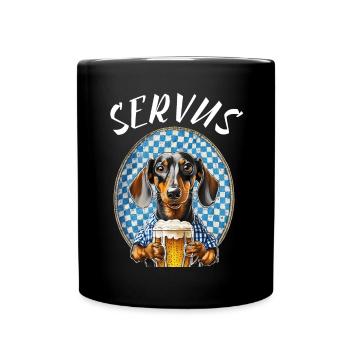 Servus Bayern Dackel Hund Bier Prost - Tasse einfarbig - Schwarz - Vorne