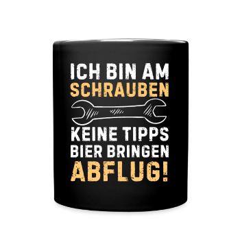 Mechaniker KFZ Schrauben Werkstatt Lustige Sprüche - Tasse einfarbig - Schwarz - Vorne