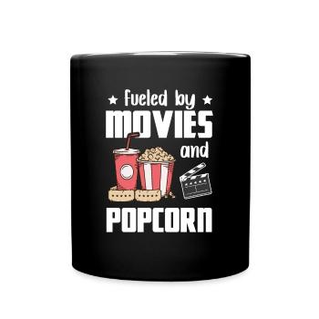Alimenté par des films et un cadeau de soirée cinéma pop-corn - Mug uni - noir - Devant
