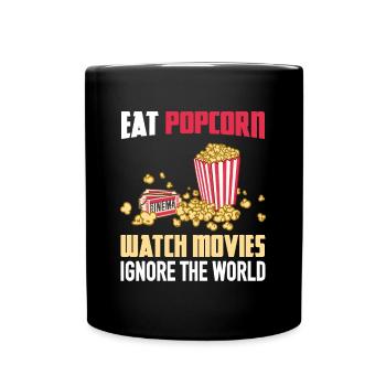 Manger du pop-corn Regarder des films Ignorer le monde - Mug uni - noir - Devant