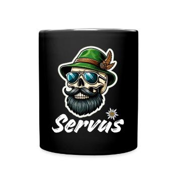 Servus Bayern Lustig Stolz Bayerisch Edelweiss - Tasse einfarbig - Schwarz - Vorne