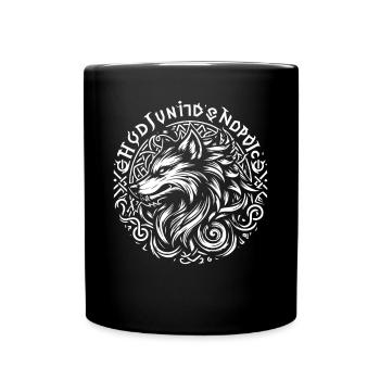 Wikinger Wolf Odin Nordisch Rune - Tasse einfarbig - Schwarz - Vorne
