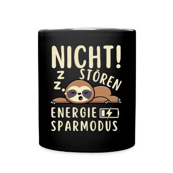 Energiesparmodus Nicht Stören lustiges Faultier - Tasse einfarbig - Schwarz - Vorne