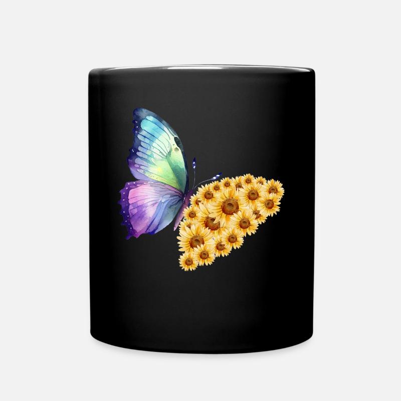Schmetterling Sonnenblume Frühling Sommer - Tasse einfarbig - Schwarz
