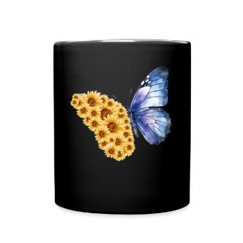 Spring Sunflower Butterfly Summer Flowers - Full Colour Mug - black - Front