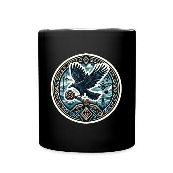 Odin Rabe Nordische Rune Munin Hugin Mythologie - Tasse einfarbig - Schwarz - Vorne