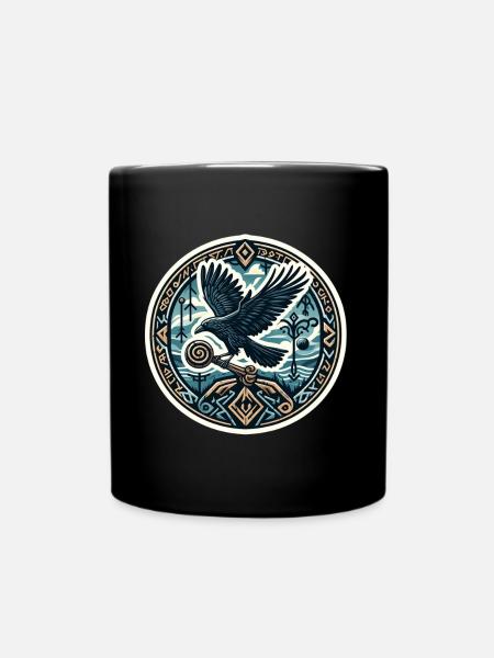 Odin Rabe Nordische Rune Munin Hugin Mythologie - Tasse einfarbig - Schwarz