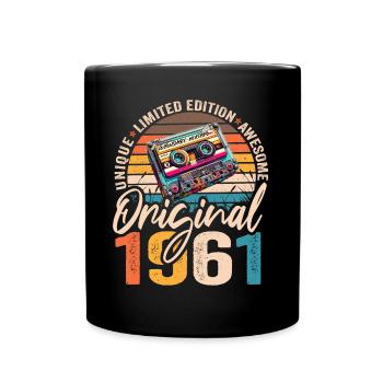 Jahrgang 1961 63.Geburtstag Kassette Tape 1961 - Tasse einfarbig - Schwarz - Vorne