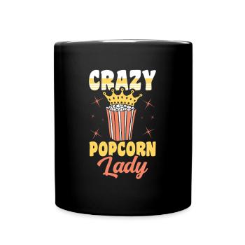 Crazy Popcorn Lady Lustiges Popped Corn Geschenk - Tasse einfarbig - Schwarz - Vorne