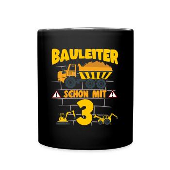 3. Geburtstag Bauleiter Mit 3 Bagger Kipplaster - Tasse einfarbig - Schwarz - Vorne