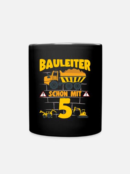5. Geburtstag Bauleiter Mit 5 Bagger Kipplaster - Tasse einfarbig - Schwarz