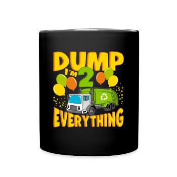 2nd Birthday 2 Years Old Boy Gift Garbage Truck - Full Colour Mug - black - Front