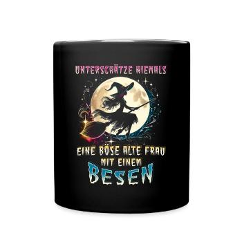 Ne sous-estimez jamais une vieille femme méchante avec un balai - Mug uni - noir - Devant