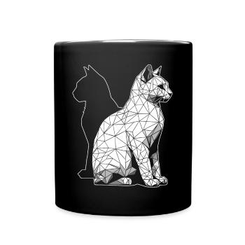 Abstrakte geometrische polygonale Katze - Tasse einfarbig - Schwarz - Vorne