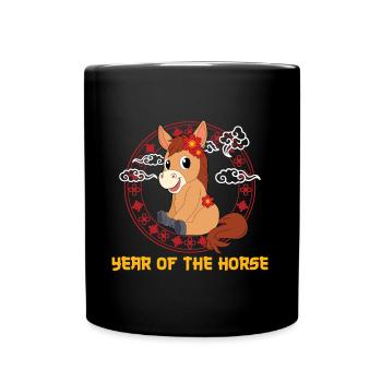 Year Of The Horse Cute Kawaii Chinese New Year - Full Colour Mug - black - Front