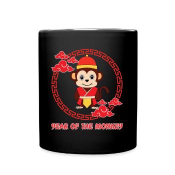 Jahr des Affen Niedliches Sternzeichen Kawaii Neujahr - Tasse einfarbig - Schwarz - Vorne