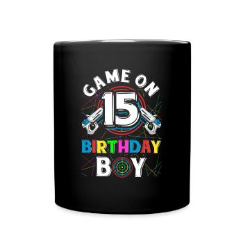 Lasertag Game On 15 Birthday Boy Indoor Laser Tag - Full Colour Mug - black - Front