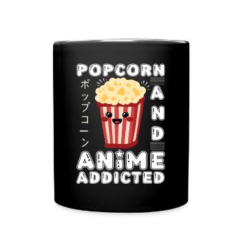Popcorn & Anime Addicted Japanese Anime Manga - Full Colour Mug - black - Front