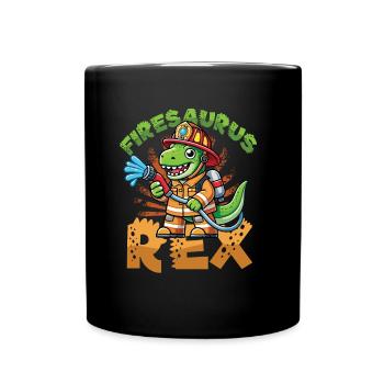 Firesaurus Rex Feuerwehr Dinosaurier Abenteuer - Tasse einfarbig - Schwarz - Vorne