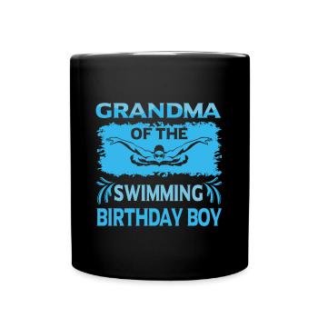 Grandma Of the Birthday Boy Swimming Family Design - Full Colour Mug - black - Front