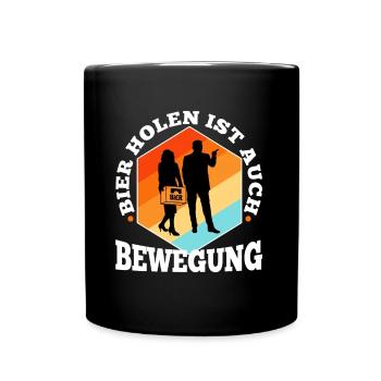 Bier holen ist auch Bewegung - Tasse einfarbig - Schwarz - Vorne