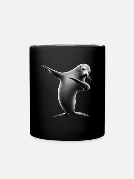 Lustige Dabbing Robbe Tierliebhaber Safari Ozean - Tasse einfarbig - Schwarz