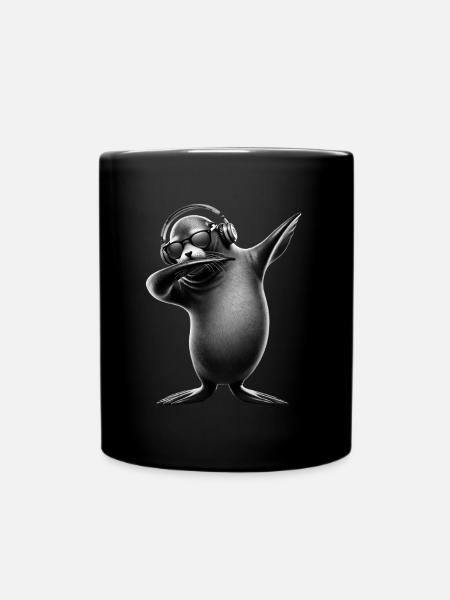 Lustige Dabbing Robbe Tierliebhaber Safari Ozean - Tasse einfarbig - Schwarz