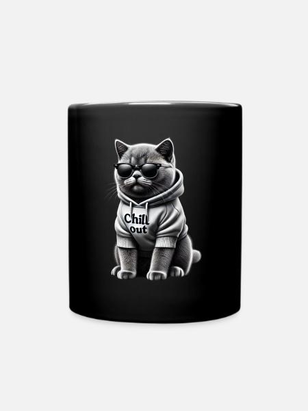 Lustige Britisch Kurzhaar Chill Out Katze Chillen - Tasse einfarbig - Schwarz