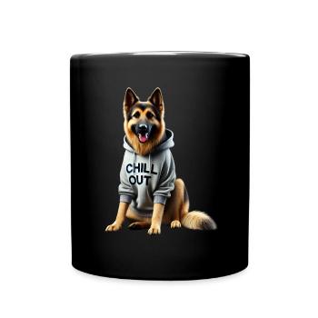 Lustiges Deutscher Schäferhund Chill Out Chillen - Tasse einfarbig - Schwarz - Vorne