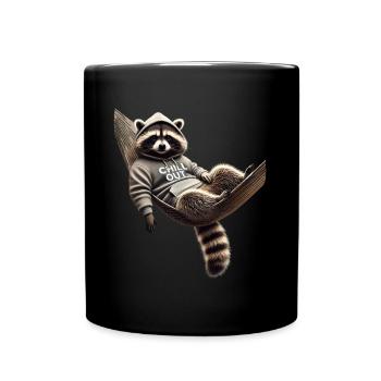 Lustiges Waschbär Chill Out Tierliebhaber Chillen - Tasse einfarbig - Schwarz - Vorne