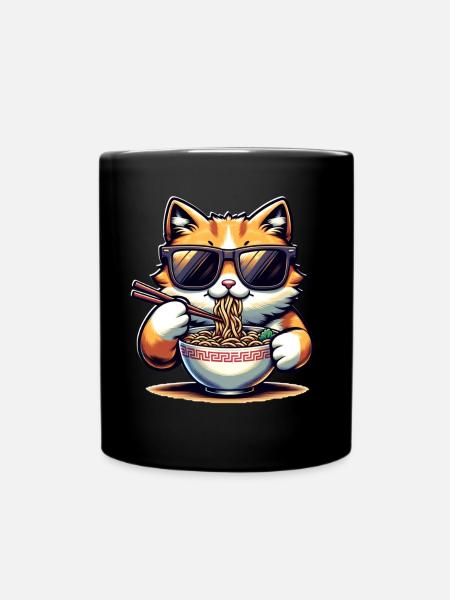 Katze Ramen - Tasse einfarbig - Schwarz