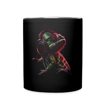 Chamäleon Tier Tierliebhaber Kopfhörer Reptilien - Tasse einfarbig - Schwarz - Vorne