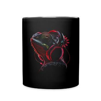 Chamäleon Tier Tierliebhaber Kopfhörer Reptilien - Tasse einfarbig - Schwarz - Vorne