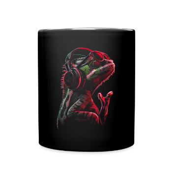 Chamäleon Tier Tierliebhaber Kopfhörer Reptilien - Tasse einfarbig - Schwarz - Vorne