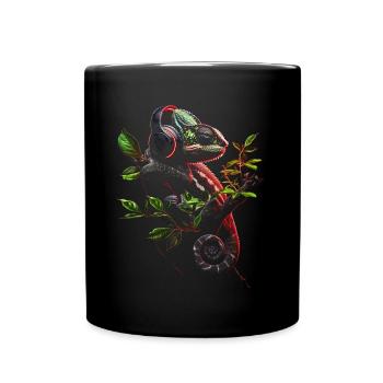 Chamäleon Tier Tierliebhaber Kopfhörer Reptilien - Tasse einfarbig - Schwarz - Vorne
