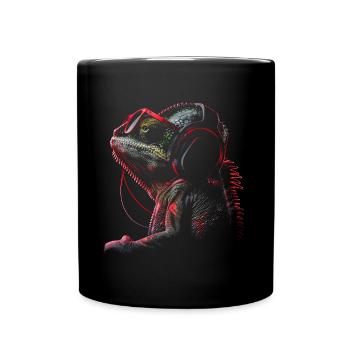 Chamäleon Tier Tierliebhaber Kopfhörer Reptilien - Tasse einfarbig - Schwarz - Vorne