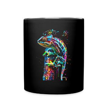 Chamäleon Motiv Tier Tierliebhaber Reptilien Echse - Tasse einfarbig - Schwarz - Vorne