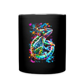 Chamäleon Tier Tierliebhaber Kopfhörer Reptilien - Tasse einfarbig - Schwarz - Vorne