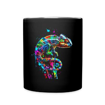 Chamäleon Motiv Tier Tierliebhaber Reptilien Echse - Tasse einfarbig - Schwarz - Vorne