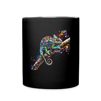 Chamäleon Motiv Tier Tierliebhaber Reptilien Echse - Tasse einfarbig - Schwarz - Vorne