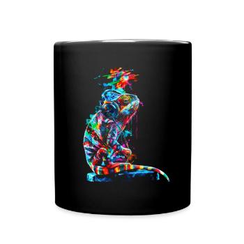 Chamäleon Tier Tierliebhaber Kopfhörer Reptilien - Tasse einfarbig - Schwarz - Vorne