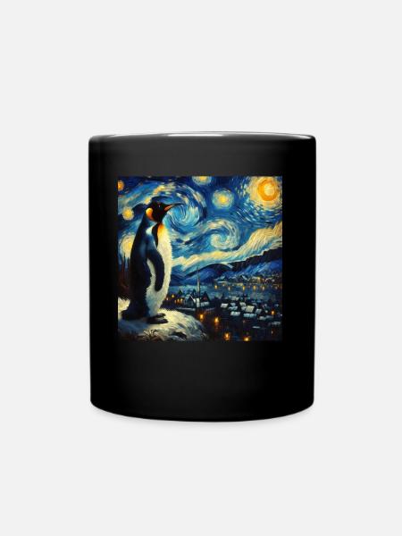 Pinguin Starry Night - Tasse einfarbig - Schwarz